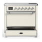 ILVE Majestic III 36-Inch Induction Range with 6 Induction Elements, 3.5 cu. ft. Oven, Antique White with Chrome Trim, Solid Door, UMIB36QNR3AWC