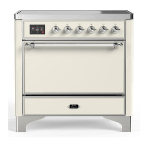 ILVE Majestic III 36-Inch Induction Range with 6 Induction Elements, 3.5 cu. ft. Oven, Antique White with Chrome Trim, Solid Door, UMIB36QNR3AWC