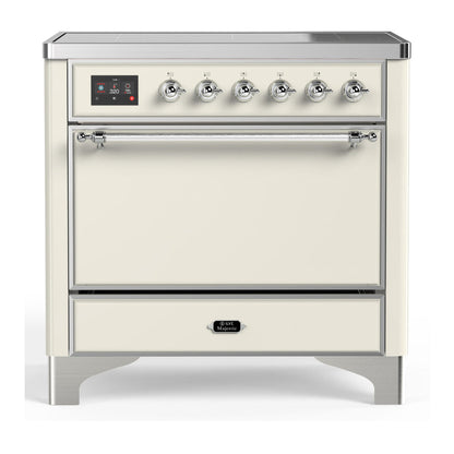 ILVE Majestic III 36-Inch Induction Range with 6 Induction Elements, 3.5 cu. ft. Oven, Antique White with Chrome Trim, Solid Door, UMIB36QNR3AWC