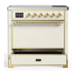 ILVE Majestic III 36-Inch Induction Range with 6 Induction Elements, 3.5 cu. ft. Oven, Antique White with Brass Trim, Solid Door, UMIB36QNR3AWG