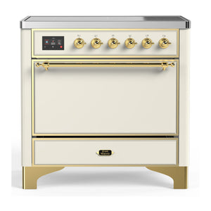 ILVE Majestic III 36-Inch Induction Range with 6 Induction Elements, 3.5 cu. ft. Oven, Antique White with Brass Trim, Solid Door, UMIB36QNR3AWG