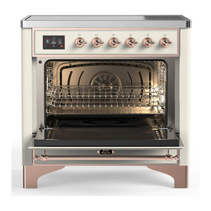 ILVE Majestic III 36-Inch Induction Range with 6 Induction Elements, 3.5 cu. ft. Oven, Antique White with Copper Trim, Solid Door, UMIB36QNR3AWP