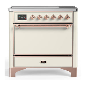 ILVE Majestic III 36-Inch Induction Range with 6 Induction Elements, 3.5 cu. ft. Oven, Antique White with Copper Trim, Solid Door, UMIB36QNR3AWP