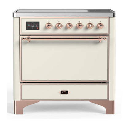 ILVE Majestic III 36-Inch Induction Range with 6 Induction Elements, 3.5 cu. ft. Oven, Antique White with Copper Trim, Solid Door, UMIB36QNR3AWP
