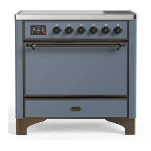 ILVE Majestic III 36-Inch Induction Range with 6 Induction Elements, 3.5 cu. ft. Oven, Blue Grey with Burnished Trim, Solid Door, UMIB36QNR3BGB