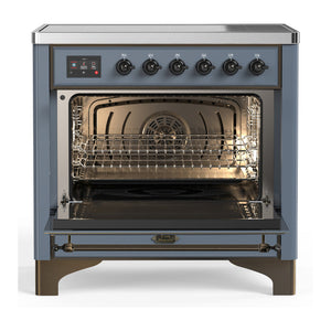 ILVE Majestic III 36-Inch Induction Range with 6 Induction Elements, 3.5 cu. ft. Oven, Blue Grey with Burnished Trim, Solid Door, UMIB36QNR3BGB