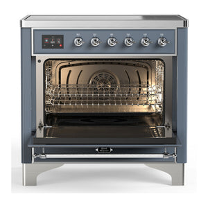 ILVE Majestic III 36-Inch Induction Range with 6 Induction Elements, 3.5 cu. ft. Oven, Blue Grey with Chrome Trim, Solid Door, UMIB36QNR3BGC