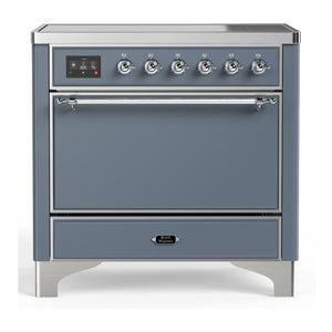 ILVE Majestic III 36-Inch Induction Range with 6 Induction Elements, 3.5 cu. ft. Oven, Blue Grey with Chrome Trim, Solid Door, UMIB36QNR3BGC