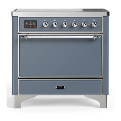 ILVE Majestic III 36-Inch Induction Range with 6 Induction Elements, 3.5 cu. ft. Oven, Blue Grey with Chrome Trim, Solid Door, UMIB36QNR3BGC
