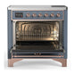 ILVE Majestic III 36-Inch Induction Range with 6 Induction Elements, 3.5 cu. ft. Oven, Blue Grey with Copper Trim, Solid Door, UMIB36QNR3BGP
