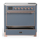 ILVE Majestic III 36-Inch Induction Range with 6 Induction Elements, 3.5 cu. ft. Oven, Blue Grey with Copper Trim, Solid Door, UMIB36QNR3BGP