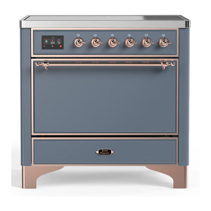 ILVE Majestic III 36-Inch Induction Range with 6 Induction Elements, 3.5 cu. ft. Oven, Blue Grey with Copper Trim, Solid Door, UMIB36QNR3BGP