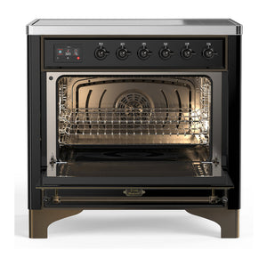 ILVE Majestic III 36-Inch Induction Range with 6 Induction Elements, 3.5 cu. ft. Oven, Glossy Black with Burnished Trim, Solid Door, UMIB36QNR3BKB