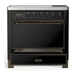 ILVE Majestic III 36-Inch Induction Range with 6 Induction Elements, 3.5 cu. ft. Oven, Glossy Black with Burnished Trim, Solid Door, UMIB36QNR3BKB