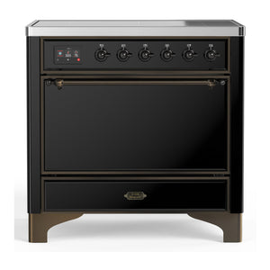 ILVE Majestic III 36-Inch Induction Range with 6 Induction Elements, 3.5 cu. ft. Oven, Glossy Black with Burnished Trim, Solid Door, UMIB36QNR3BKB