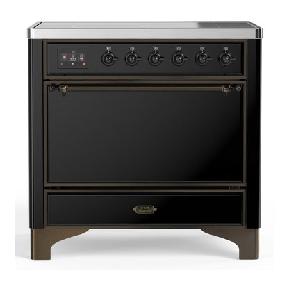 ILVE Majestic III 36-Inch Induction Range with 6 Induction Elements, 3.5 cu. ft. Oven, Glossy Black with Burnished Trim, Solid Door, UMIB36QNR3BKB