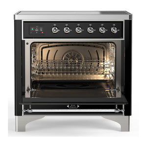ILVE Majestic III 36-Inch Induction Range with 6 Induction Elements, 3.5 cu. ft. Oven, Glossy Black with Chrome Trim, Solid Door, UMIB36QNR3BKC