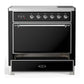 ILVE Majestic III 36-Inch Induction Range with 6 Induction Elements, 3.5 cu. ft. Oven, Glossy Black with Chrome Trim, Solid Door, UMIB36QNR3BKC