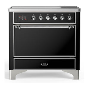 ILVE Majestic III 36-Inch Induction Range with 6 Induction Elements, 3.5 cu. ft. Oven, Glossy Black with Chrome Trim, Solid Door, UMIB36QNR3BKC
