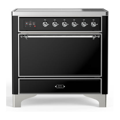 ILVE Majestic III 36-Inch Induction Range with 6 Induction Elements, 3.5 cu. ft. Oven, Glossy Black with Chrome Trim, Solid Door, UMIB36QNR3BKC