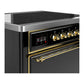 ILVE Majestic III 36-Inch Induction Range with 6 Induction Elements, 3.5 cu. ft. Oven, Glossy Black with Brass Trim, Solid Door, UMIB36QNR3BKG