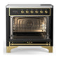 ILVE Majestic III 36-Inch Induction Range with 6 Induction Elements, 3.5 cu. ft. Oven, Glossy Black with Brass Trim, Solid Door, UMIB36QNR3BKG