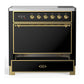 ILVE Majestic III 36-Inch Induction Range with 6 Induction Elements, 3.5 cu. ft. Oven, Glossy Black with Brass Trim, Solid Door, UMIB36QNR3BKG