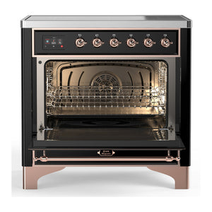 ILVE Majestic III 36-Inch Induction Range with 6 Induction Elements, 3.5 cu. ft. Oven, Glossy Black with Copper Trim, Solid Door, UMIB36QNR3BKP