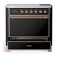 ILVE Majestic III 36-Inch Induction Range with 6 Induction Elements, 3.5 cu. ft. Oven, Glossy Black with Copper Trim, Solid Door, UMIB36QNR3BKP