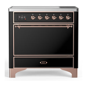 ILVE Majestic III 36-Inch Induction Range with 6 Induction Elements, 3.5 cu. ft. Oven, Glossy Black with Copper Trim, Solid Door, UMIB36QNR3BKP