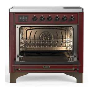 ILVE Majestic III 36-Inch Induction Range with 6 Induction Elements, 3.5 cu. ft. Oven, Burgundy with Burnished Trim, Solid Door, UMIB36QNR3BUB