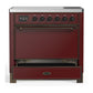 ILVE Majestic III 36-Inch Induction Range with 6 Induction Elements, 3.5 cu. ft. Oven, Burgundy with Burnished Trim, Solid Door, UMIB36QNR3BUB