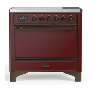 ILVE Majestic III 36-Inch Induction Range with 6 Induction Elements, 3.5 cu. ft. Oven, Burgundy with Burnished Trim, Solid Door, UMIB36QNR3BUB