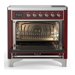ILVE Majestic III 36-Inch Induction Range with 6 Induction Elements, 3.5 cu. ft. Oven, Burgundy with Chrome Trim, Solid Door, UMIB36QNR3BUC