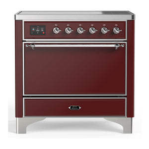 ILVE Majestic III 36-Inch Induction Range with 6 Induction Elements, 3.5 cu. ft. Oven, Burgundy with Chrome Trim, Solid Door, UMIB36QNR3BUC