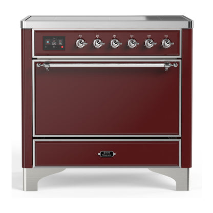 ILVE Majestic III 36-Inch Induction Range with 6 Induction Elements, 3.5 cu. ft. Oven, Burgundy with Chrome Trim, Solid Door, UMIB36QNR3BUC