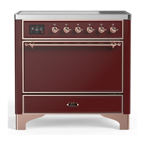 ILVE Majestic III 36-Inch Induction Range with 6 Induction Elements, 3.5 cu. ft. Oven, Burgundy with Copper Trim, Solid Door, UMIB36QNR3BUP