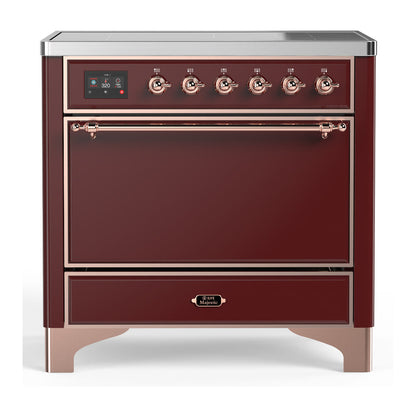 ILVE Majestic III 36-Inch Induction Range with 6 Induction Elements, 3.5 cu. ft. Oven, Burgundy with Copper Trim, Solid Door, UMIB36QNR3BUP