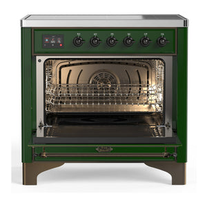 ILVE Majestic III 36-Inch Induction Range with 6 Induction Elements, 3.5 cu. ft. Oven, Emerald Green with Burnished Trim, Solid Door, UMIB36QNR3EGB