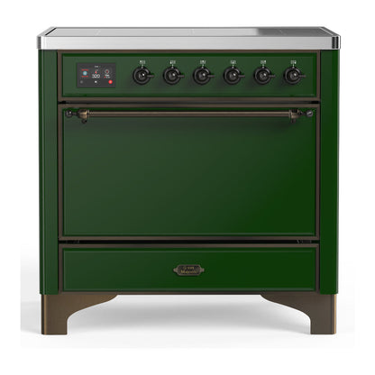 ILVE Majestic III 36-Inch Induction Range with 6 Induction Elements, 3.5 cu. ft. Oven, Emerald Green with Burnished Trim, Solid Door, UMIB36QNR3EGB