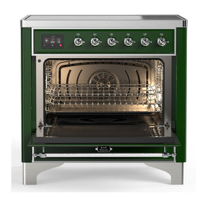 ILVE Majestic III 36-Inch Induction Range with 6 Induction Elements, 3.5 cu. ft. Oven, Emerald Green with Chrome Trim, Solid Door, UMIB36QNR3EGC