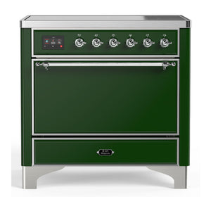 ILVE Majestic III 36-Inch Induction Range with 6 Induction Elements, 3.5 cu. ft. Oven, Emerald Green with Chrome Trim, Solid Door, UMIB36QNR3EGC