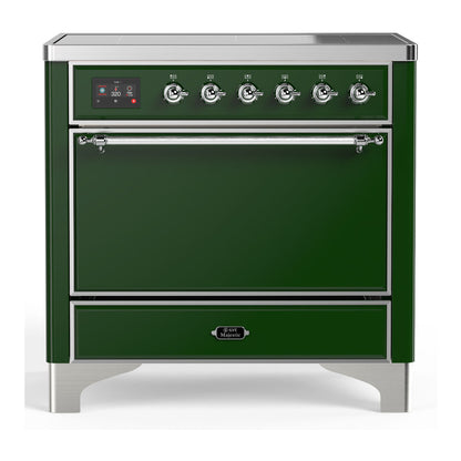 ILVE Majestic III 36-Inch Induction Range with 6 Induction Elements, 3.5 cu. ft. Oven, Emerald Green with Chrome Trim, Solid Door, UMIB36QNR3EGC