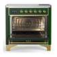 ILVE Majestic III 36-Inch Induction Range with 6 Induction Elements, 3.5 cu. ft. Oven, Emerald Green with Brass Trim, Solid Door, UMIB36QNR3EGG