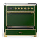 ILVE Majestic III 36-Inch Induction Range with 6 Induction Elements, 3.5 cu. ft. Oven, Emerald Green with Brass Trim, Solid Door, UMIB36QNR3EGG