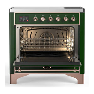 ILVE Majestic III 36-Inch Induction Range with 6 Induction Elements, 3.5 cu. ft. Oven, Emerald Green with Copper Trim, Solid Door, UMIB36QNR3EGP