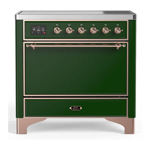 ILVE Majestic III 36-Inch Induction Range with 6 Induction Elements, 3.5 cu. ft. Oven, Emerald Green with Copper Trim, Solid Door, UMIB36QNR3EGP
