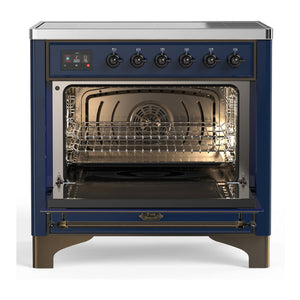 ILVE Majestic III 36-Inch Induction Range with 6 Induction Elements, 3.5 cu. ft. Oven, Mightnight Blue with Burnished Trim, Solid Door, UMIB36QNR3MBB
