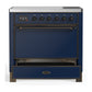 ILVE Majestic III 36-Inch Induction Range with 6 Induction Elements, 3.5 cu. ft. Oven, Mightnight Blue with Burnished Trim, Solid Door, UMIB36QNR3MBB
