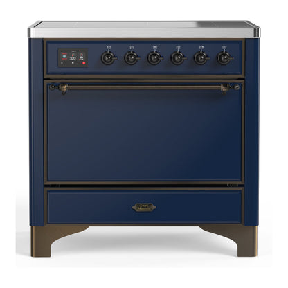 ILVE Majestic III 36-Inch Induction Range with 6 Induction Elements, 3.5 cu. ft. Oven, Mightnight Blue with Burnished Trim, Solid Door, UMIB36QNR3MBB